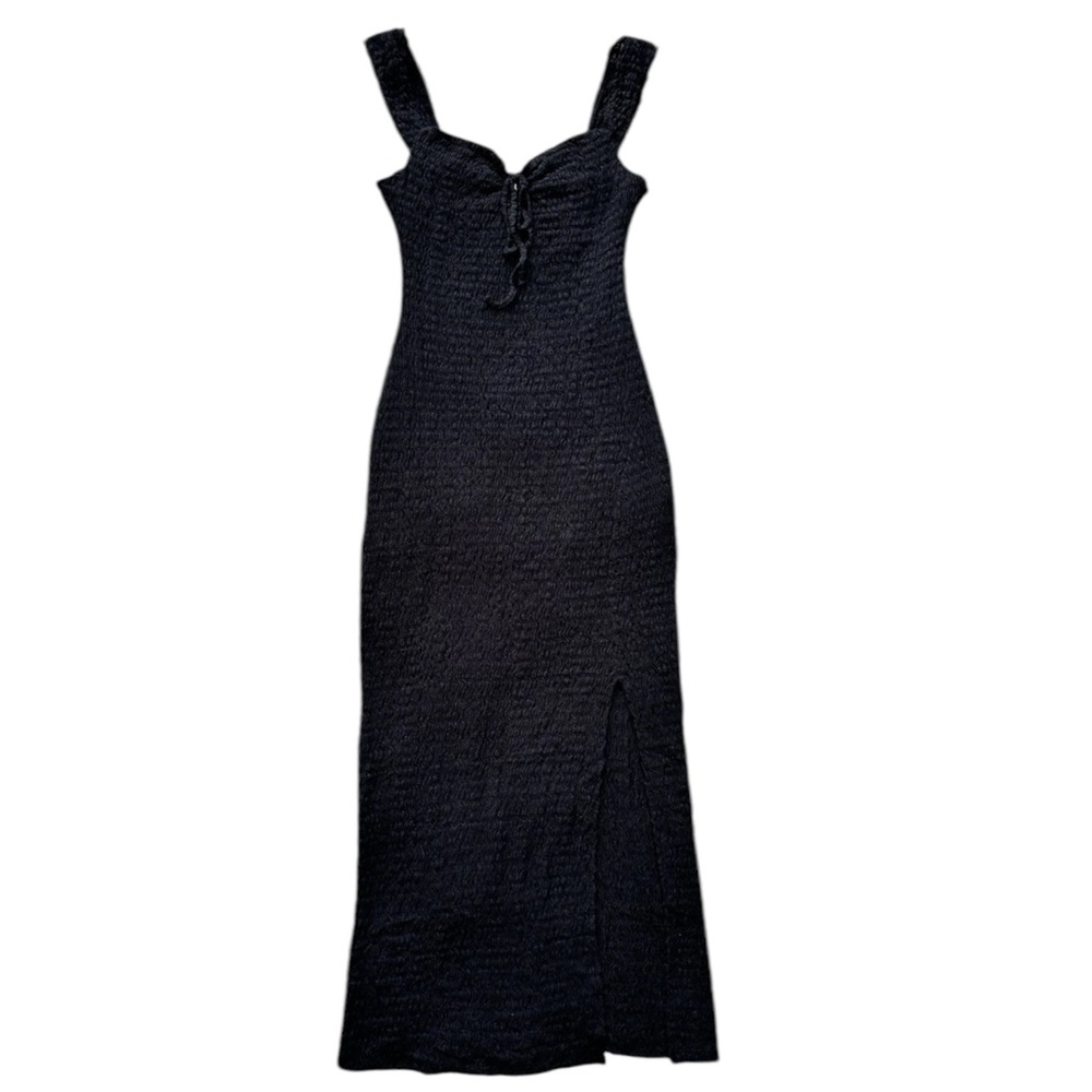 Free People Eleni Bodycon Maxi Dress Size M Black Smocked Side Slit - Picture 2 of 14